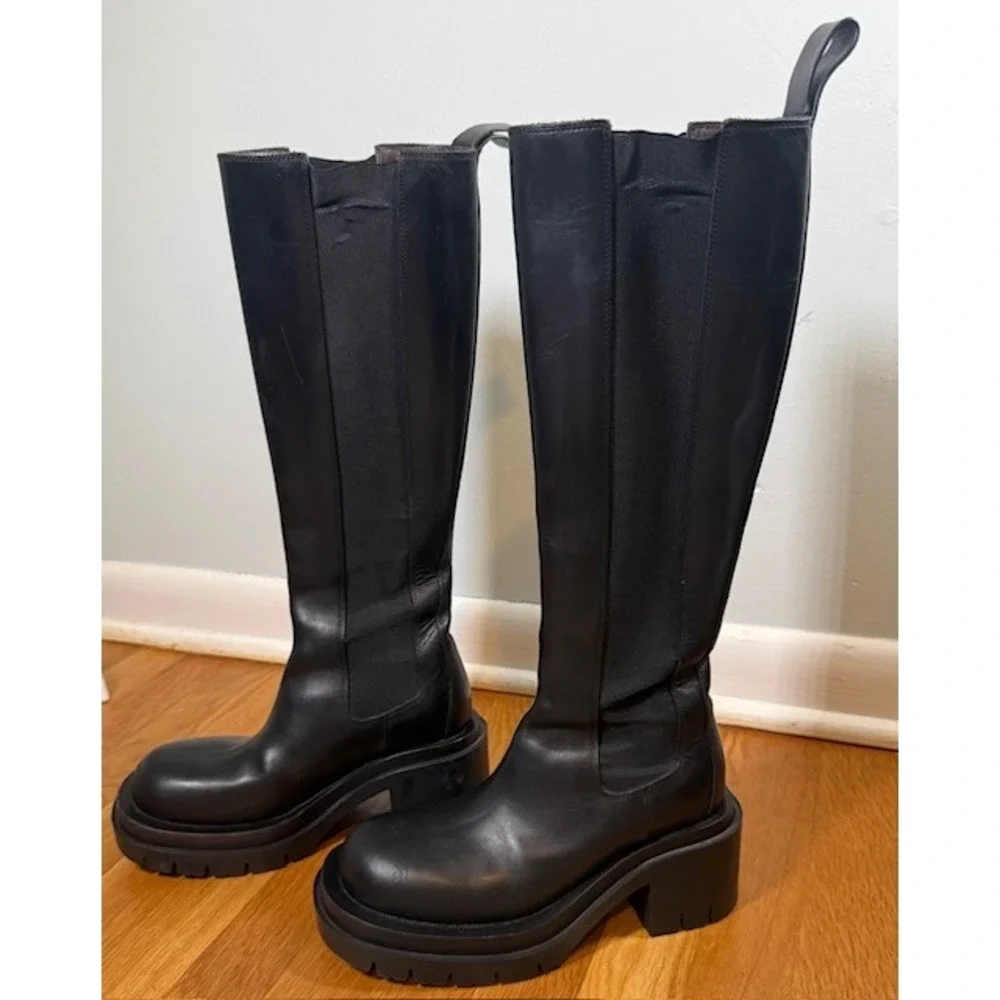 Bottega Veneta Lug Knee High Boot‎ EU 36 US 6 Black Leather Platform Edgy Street